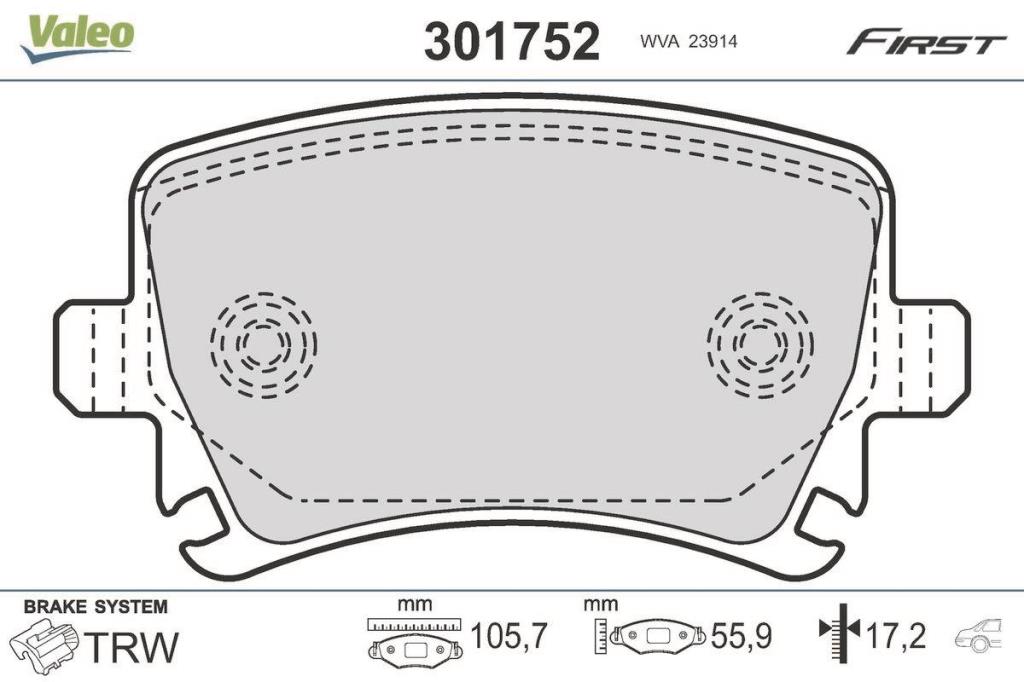 Jeu de 4 plaquettes de frein VALEO ref. 301752